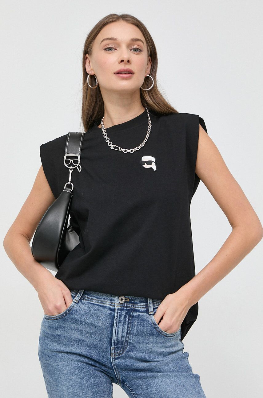 Karl Lagerfeld top din bumbac culoarea alb - Pled.ro