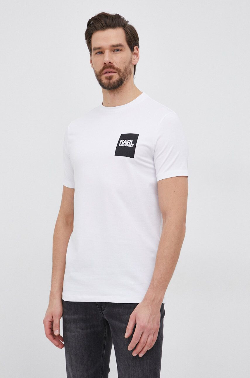 Karl Lagerfeld tricou barbati culoarea alb cu imprimeu - Pled.ro