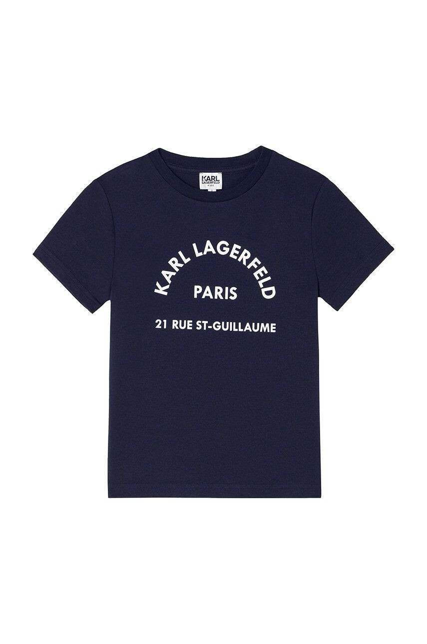 Karl Lagerfeld Tricou de bumbac pentru copii culoarea albastru marin cu imprimeu - Pled.ro