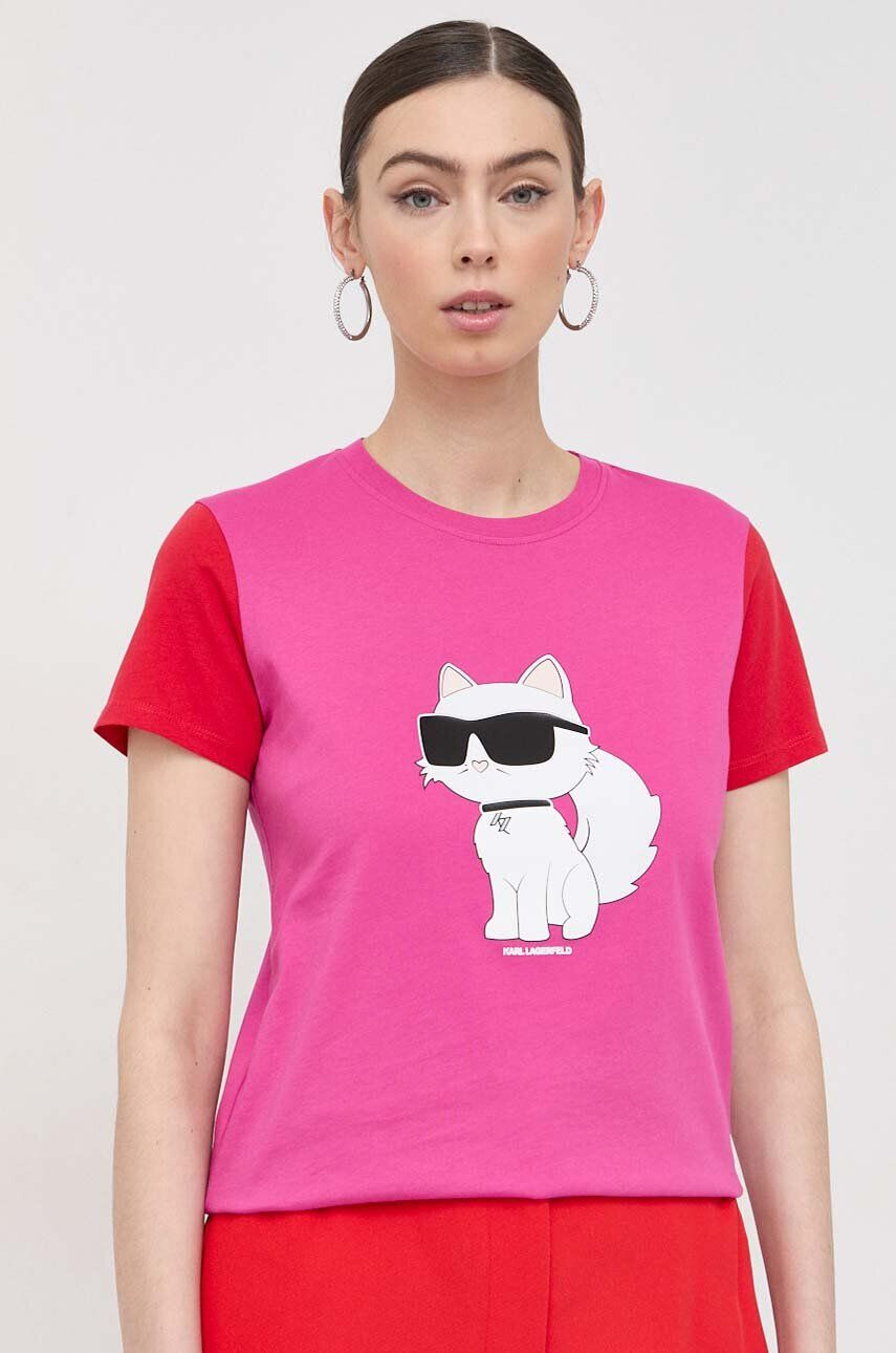 Karl Lagerfeld tricou din bumbac culoarea verde cu imprimeu - Pled.ro