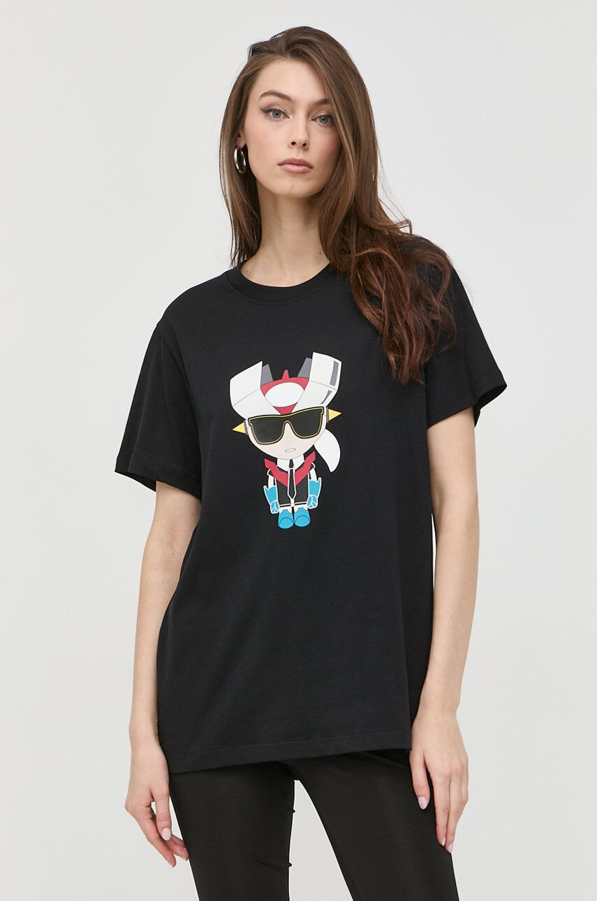 Karl Lagerfeld tricou din bumbac culoarea negru cu imprimeu - Pled.ro