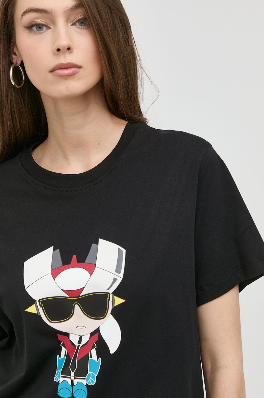 Karl Lagerfeld tricou din bumbac culoarea negru cu imprimeu - Pled.ro