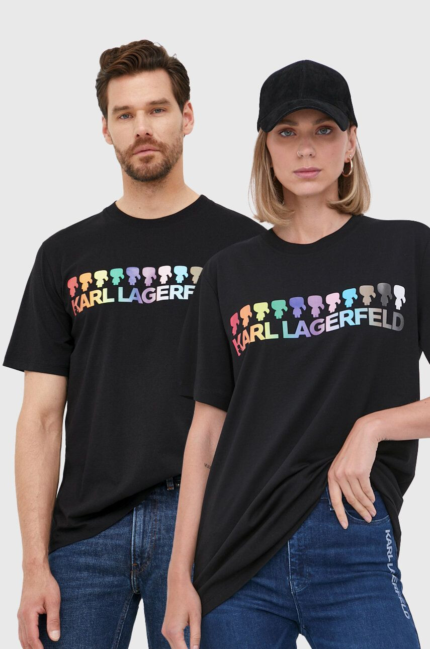 Karl Lagerfeld tricou din bumbac culoarea negru cu imprimeu - Pled.ro