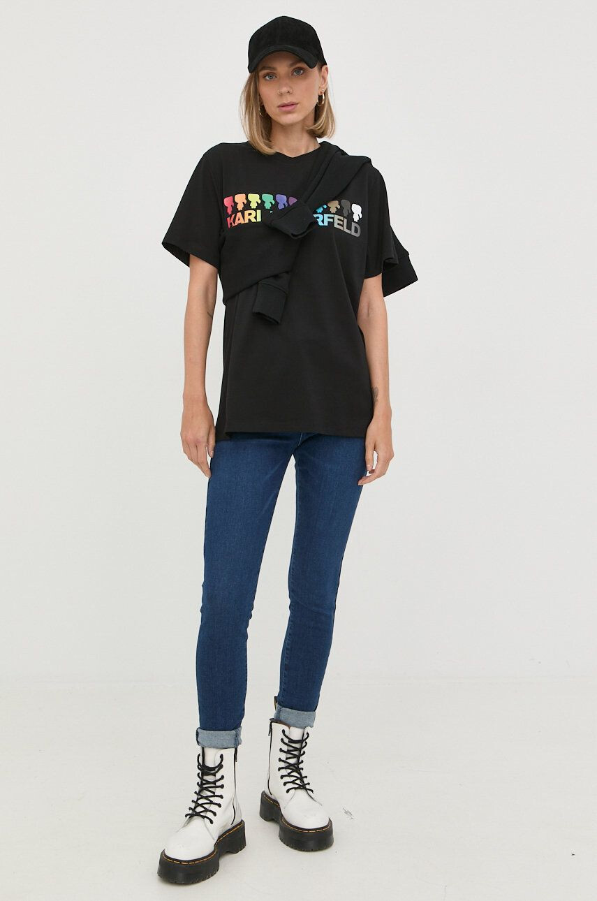 Karl Lagerfeld tricou din bumbac culoarea negru cu imprimeu - Pled.ro