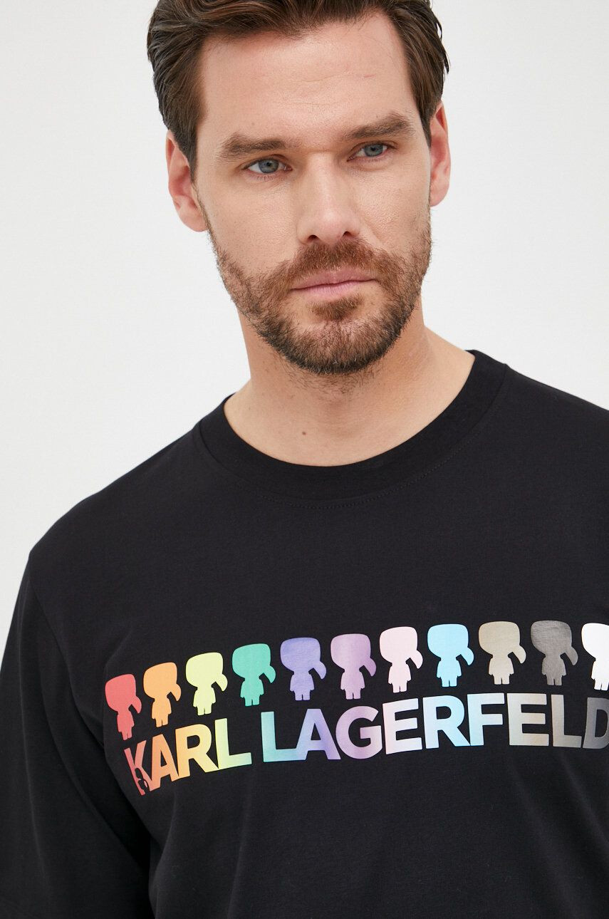 Karl Lagerfeld tricou din bumbac culoarea negru cu imprimeu - Pled.ro