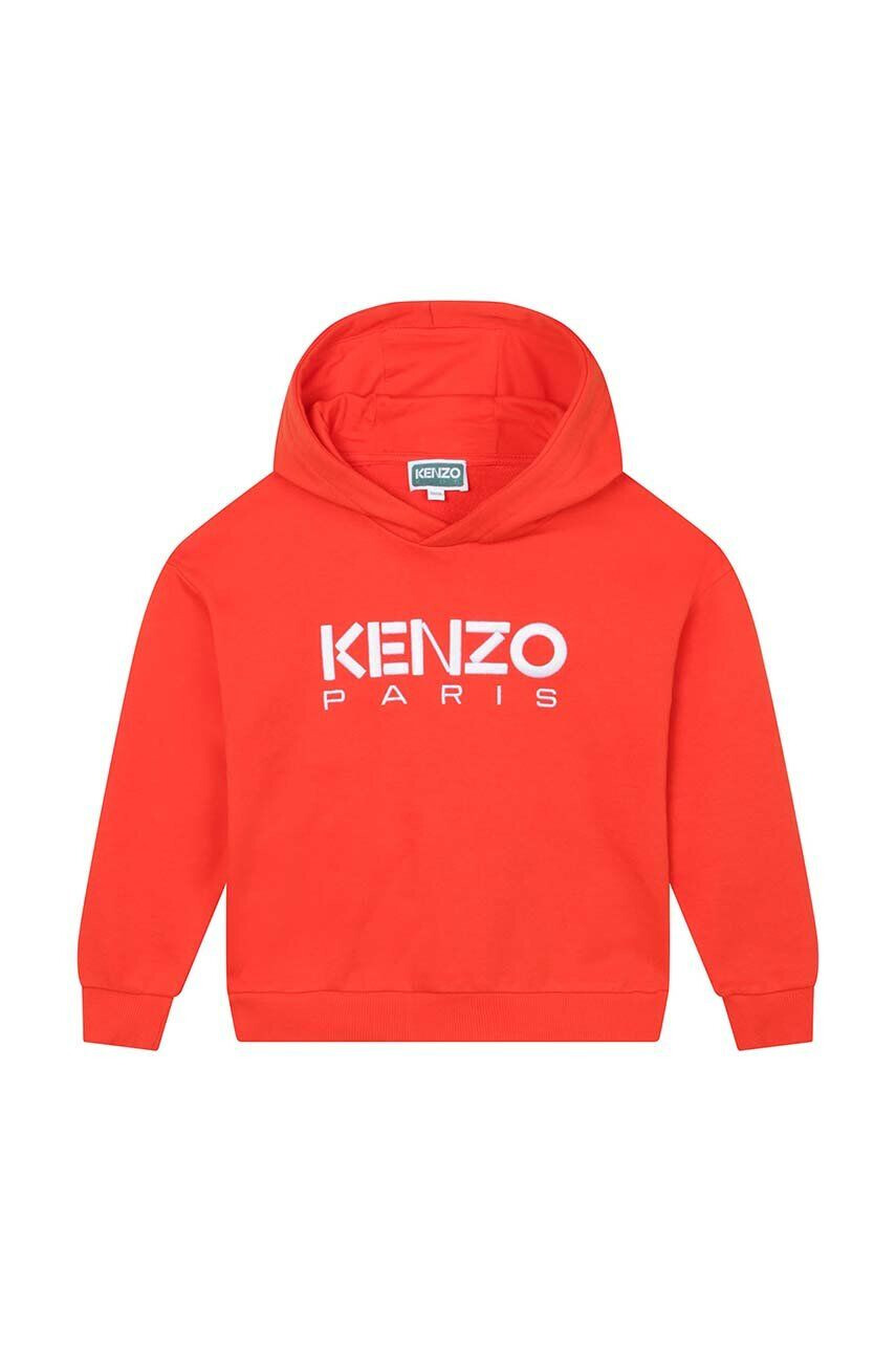 Kenzo kids hanorac de bumbac pentru copii culoarea rosu cu glugă cu imprimeu - Pled.ro