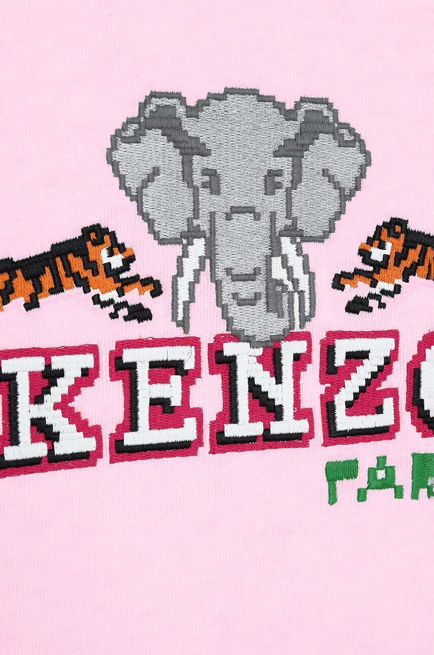 Kenzo kids hanorac de bumbac pentru copii culoarea roz cu glugă cu imprimeu - Pled.ro