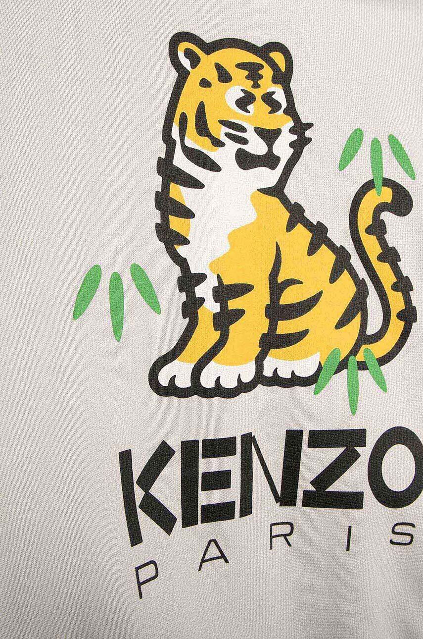 Kenzo kids hanorac de bumbac pentru copii culoarea bej cu glugă cu imprimeu - Pled.ro