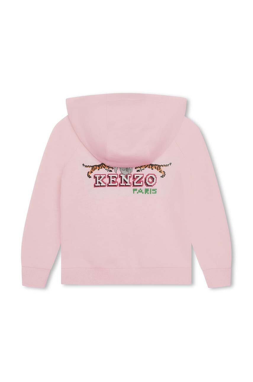 Kenzo kids hanorac de bumbac pentru copii culoarea roz cu glugă cu imprimeu - Pled.ro