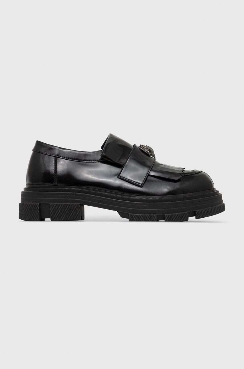 Kurt Geiger London mocasini de piele Bird Eagle femei culoarea negru cu toc plat - Pled.ro