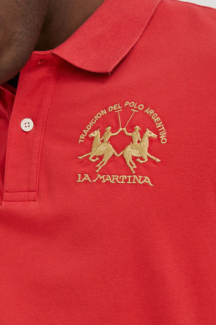 La Martina tricou polo barbati culoarea rosu cu imprimeu - Pled.ro