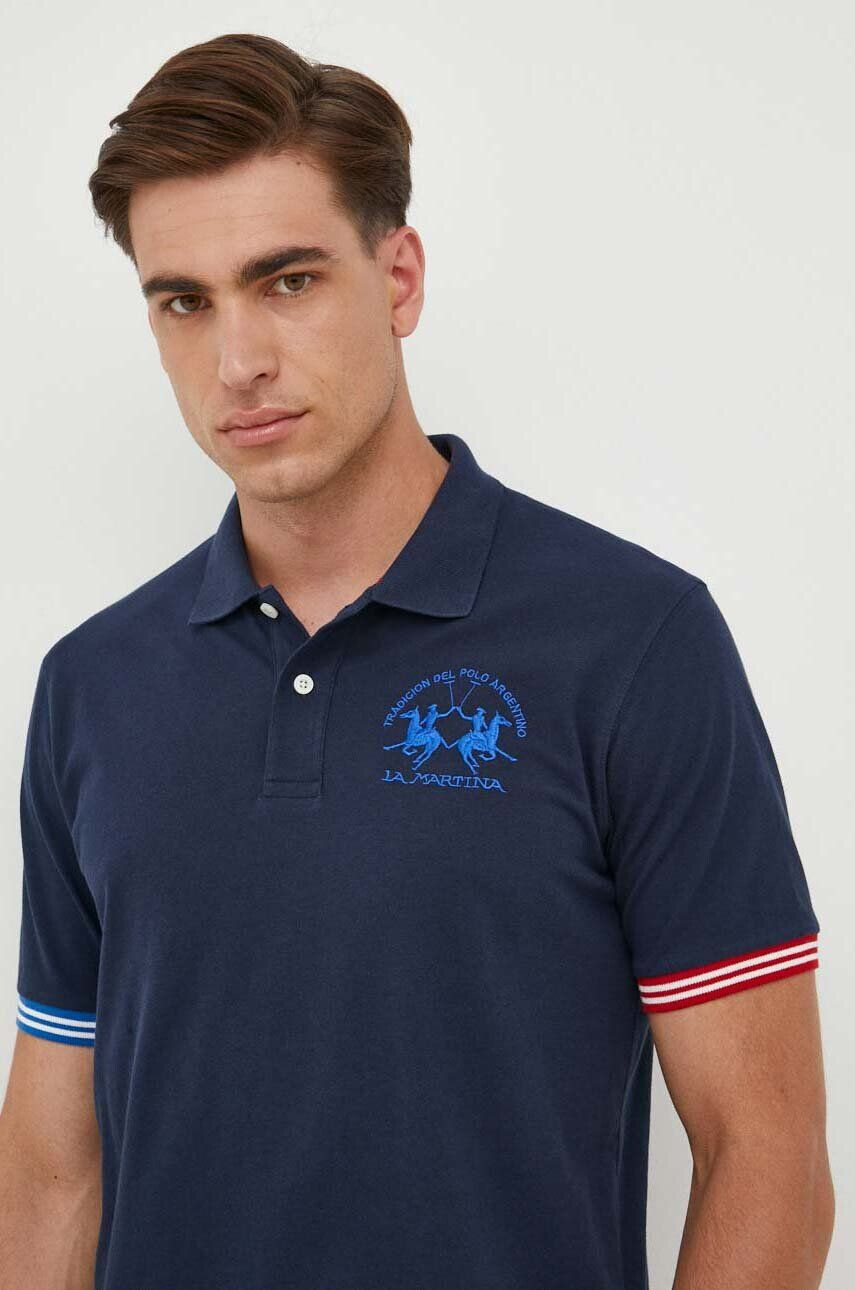 La Martina tricou polo barbati culoarea albastru marin cu imprimeu - Pled.ro