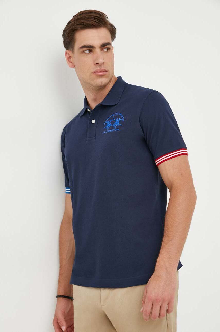 La Martina tricou polo barbati culoarea albastru marin cu imprimeu - Pled.ro