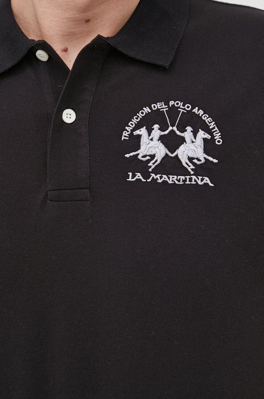 La Martina tricou polo barbati culoarea negru neted - Pled.ro