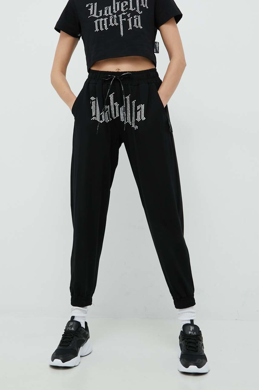 Labellamafia pantaloni de trening femei culoarea negru cu imprimeu - Pled.ro