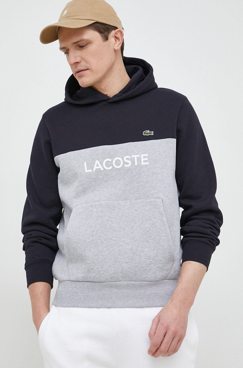 Lacoste bluza barbati culoarea gri cu glugă modelator - Pled.ro