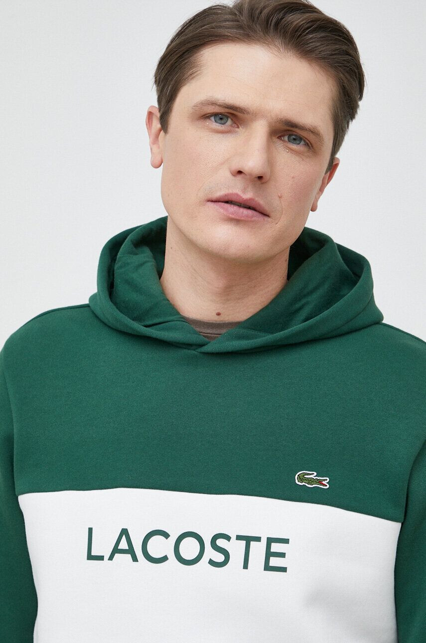 Lacoste bluza barbati culoarea verde cu glugă modelator - Pled.ro