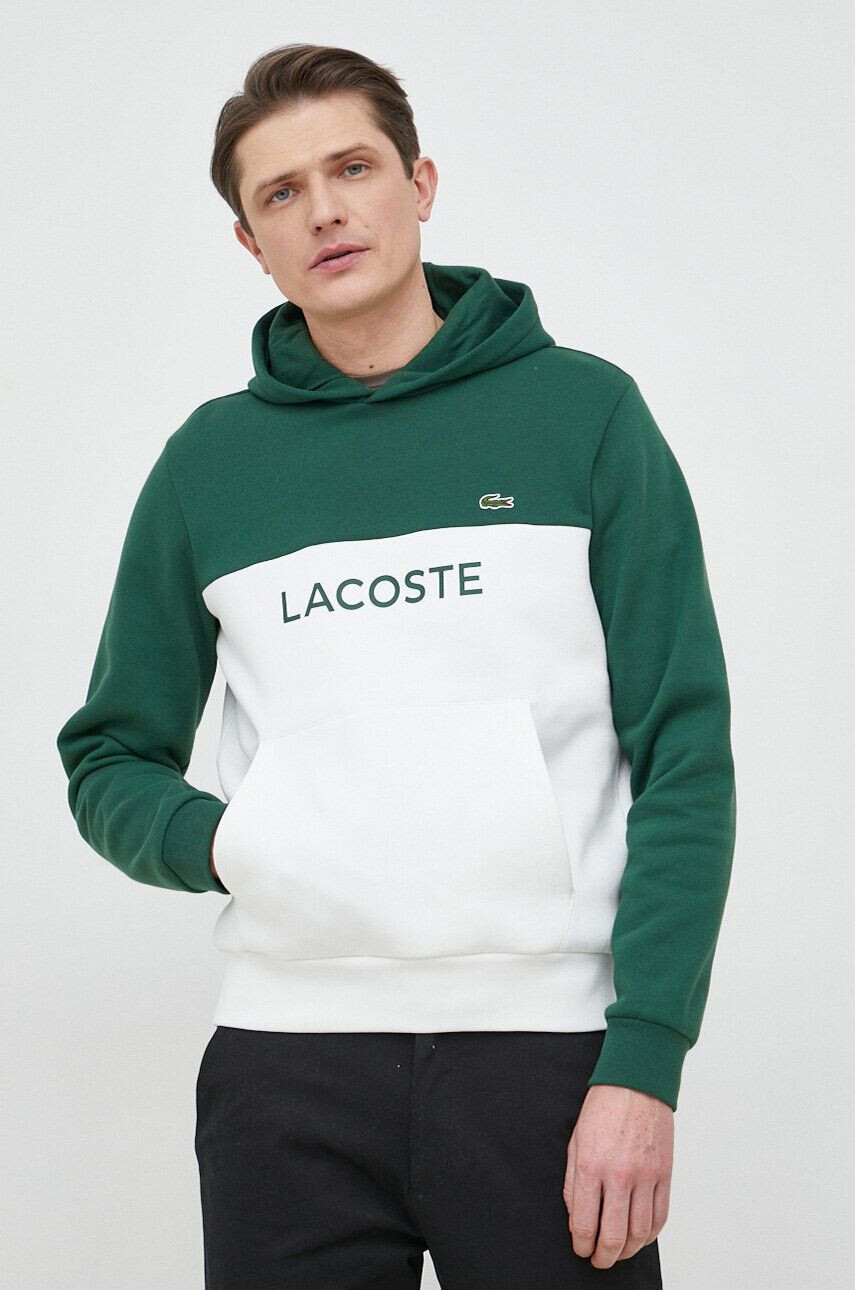 Lacoste bluza barbati culoarea verde cu glugă modelator - Pled.ro