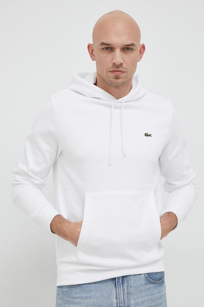 Lacoste bluză barbati culoarea alb cu glugă neted SH9623-031 - Pled.ro