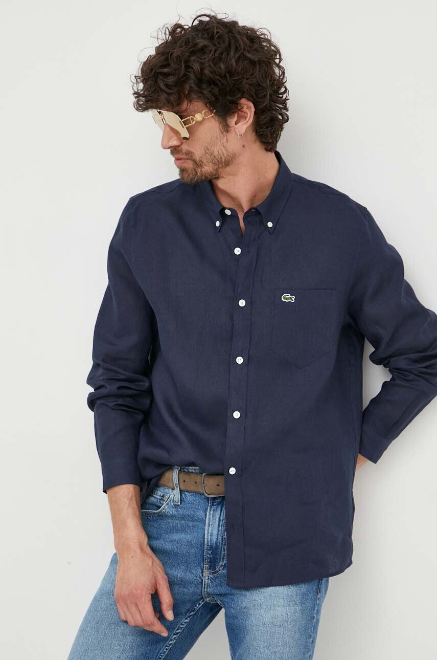 Lacoste camasa de in culoarea albastru marin cu guler button-down regular - Pled.ro