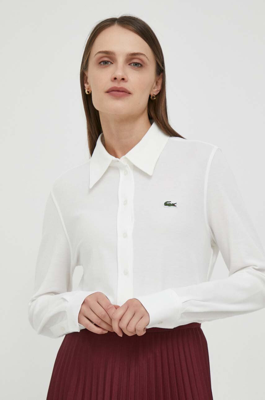 Lacoste camasa din bumbac femei culoarea bej cu guler clasic regular - Pled.ro