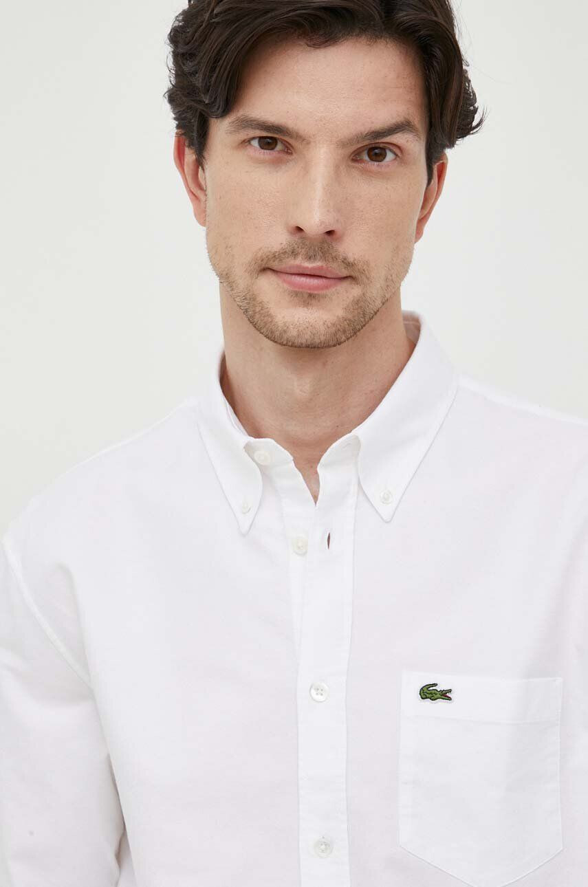 Lacoste camasa din bumbac barbati culoarea alb cu guler button-down regular - Pled.ro