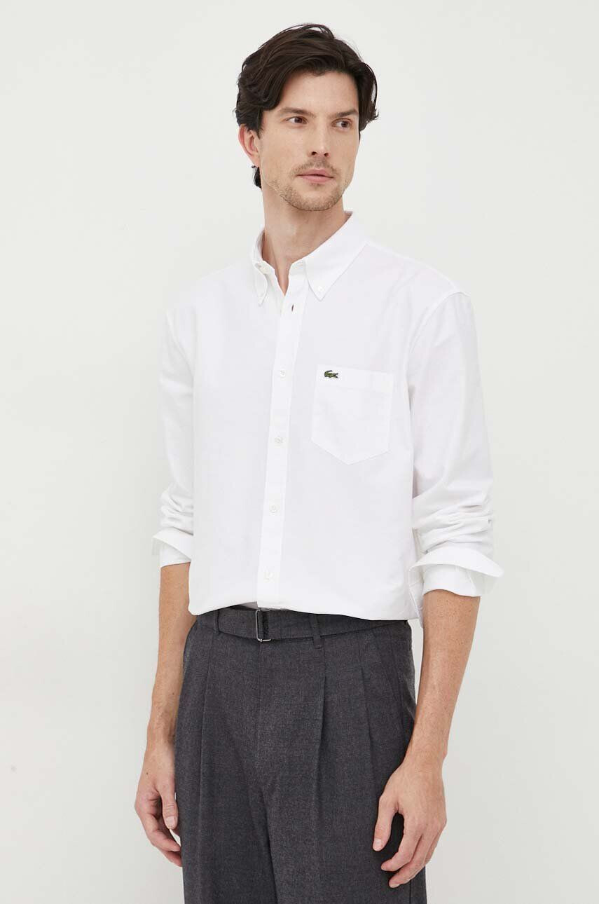 Lacoste camasa din bumbac barbati culoarea alb cu guler button-down regular - Pled.ro