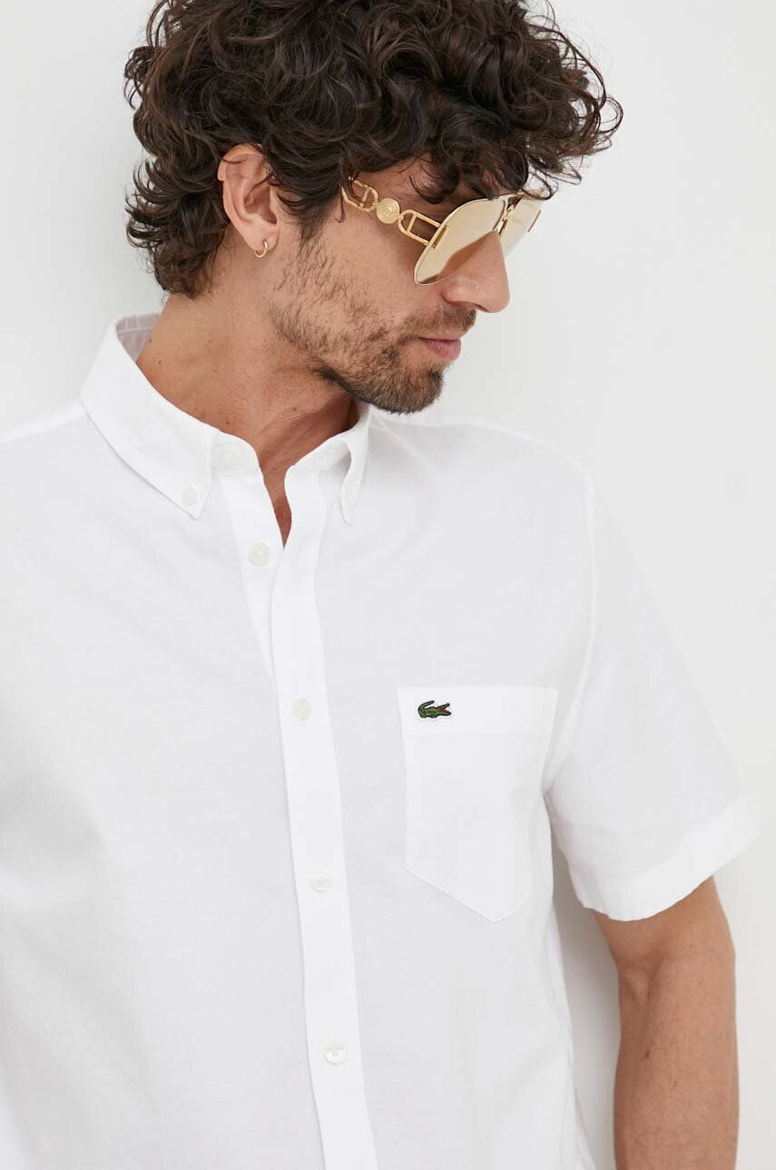 Lacoste camasa din bumbac barbati culoarea alb cu guler button-down regular - Pled.ro