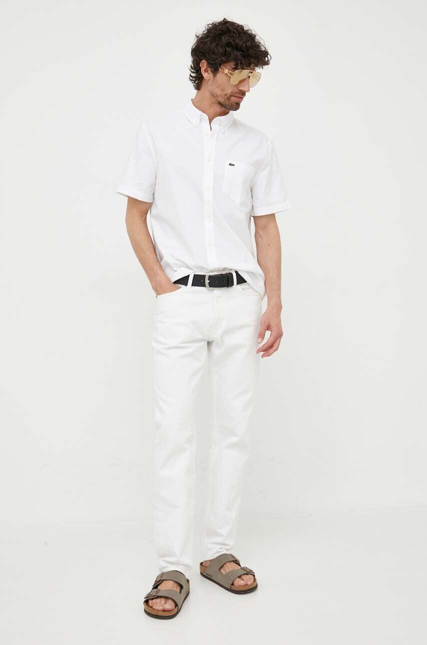 Lacoste camasa din bumbac barbati culoarea alb cu guler button-down regular - Pled.ro