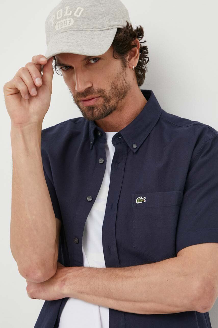 Lacoste camasa din bumbac barbati culoarea albastru marin cu guler button-down regular - Pled.ro