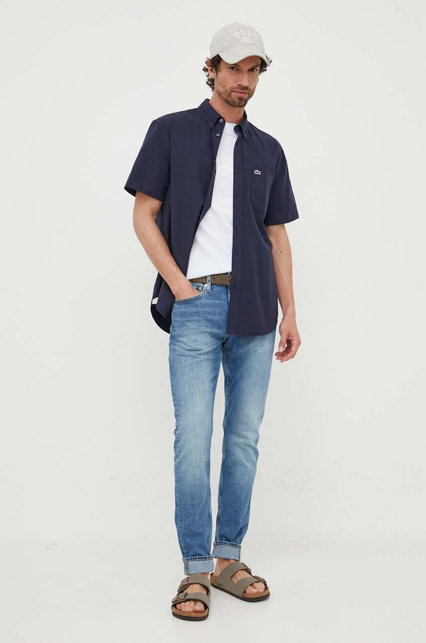 Lacoste camasa din bumbac barbati culoarea albastru marin cu guler button-down regular - Pled.ro