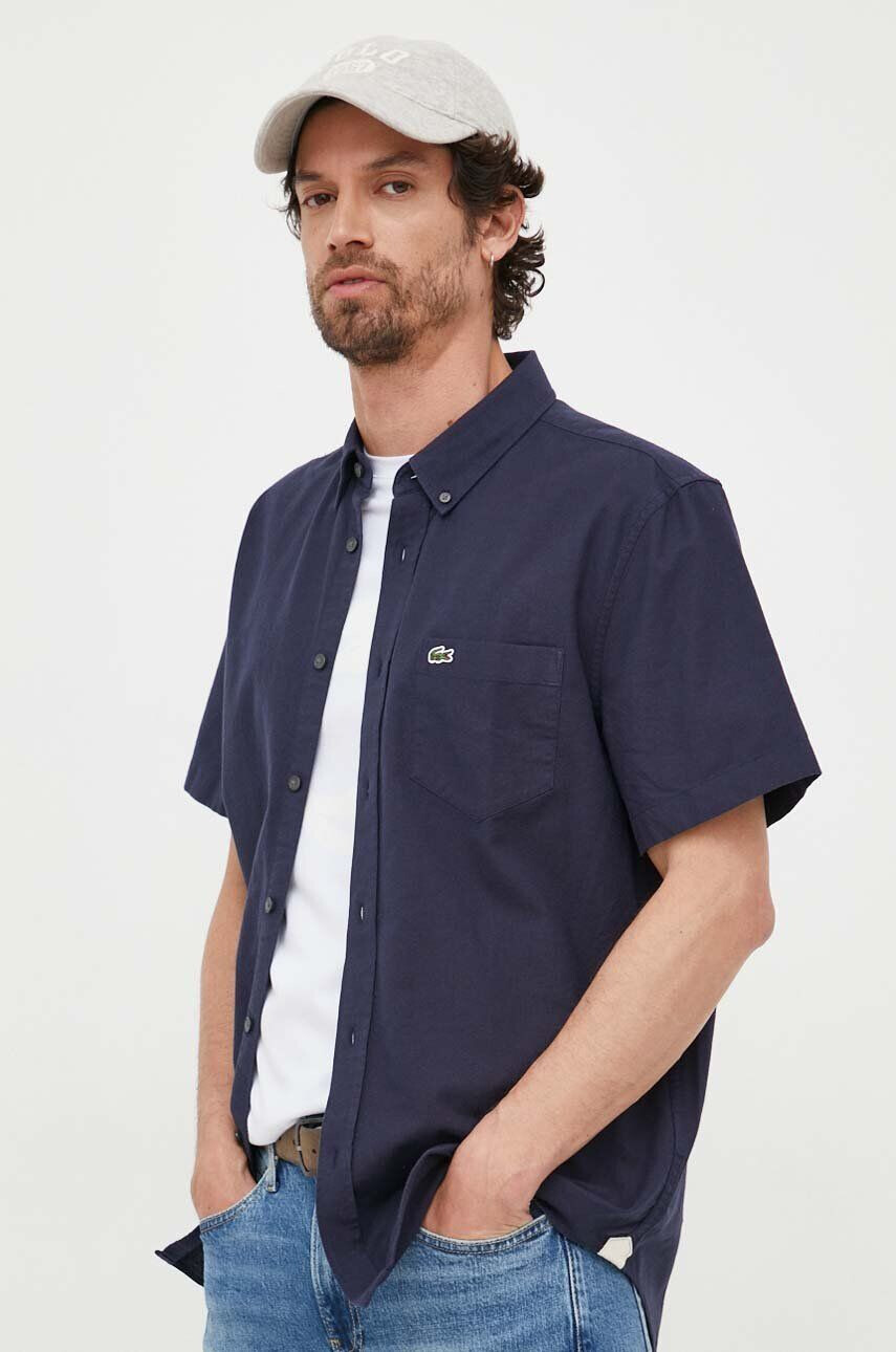 Lacoste camasa din bumbac barbati culoarea albastru marin cu guler button-down regular - Pled.ro