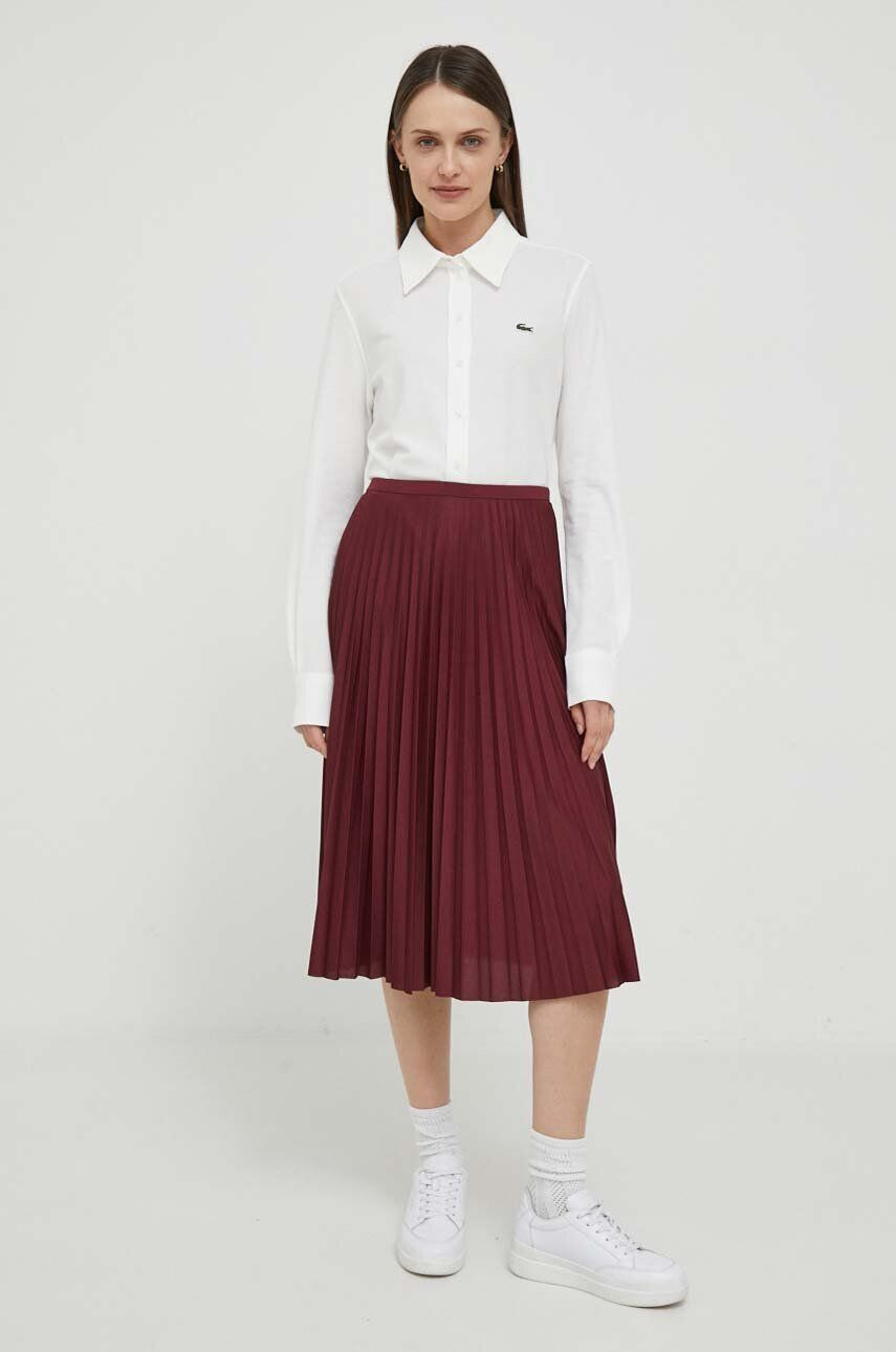 Lacoste fusta culoarea bordo midi evazati - Pled.ro