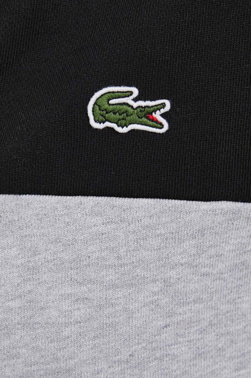 Lacoste hanorac de bumbac barbati culoarea negru cu glugă melanj - Pled.ro