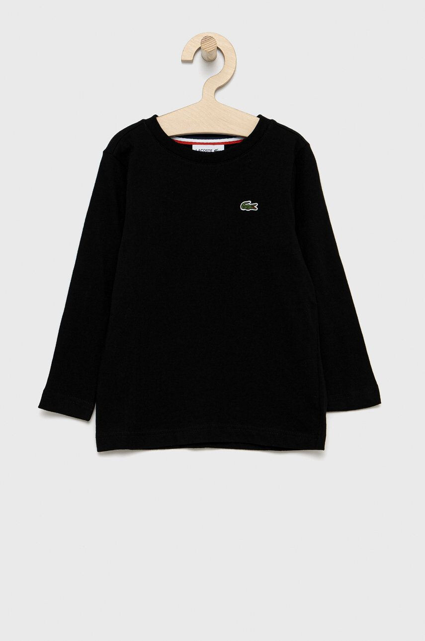 Lacoste Longsleeve din bumbac pentru copii culoarea negru cu imprimeu - Pled.ro