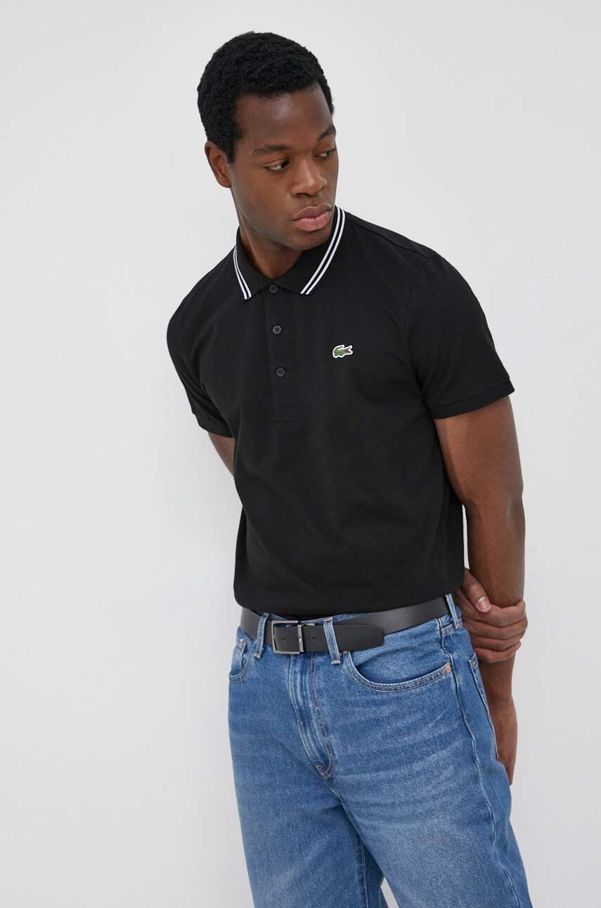 Lacoste polo de bumbac culoarea negru neted - Pled.ro