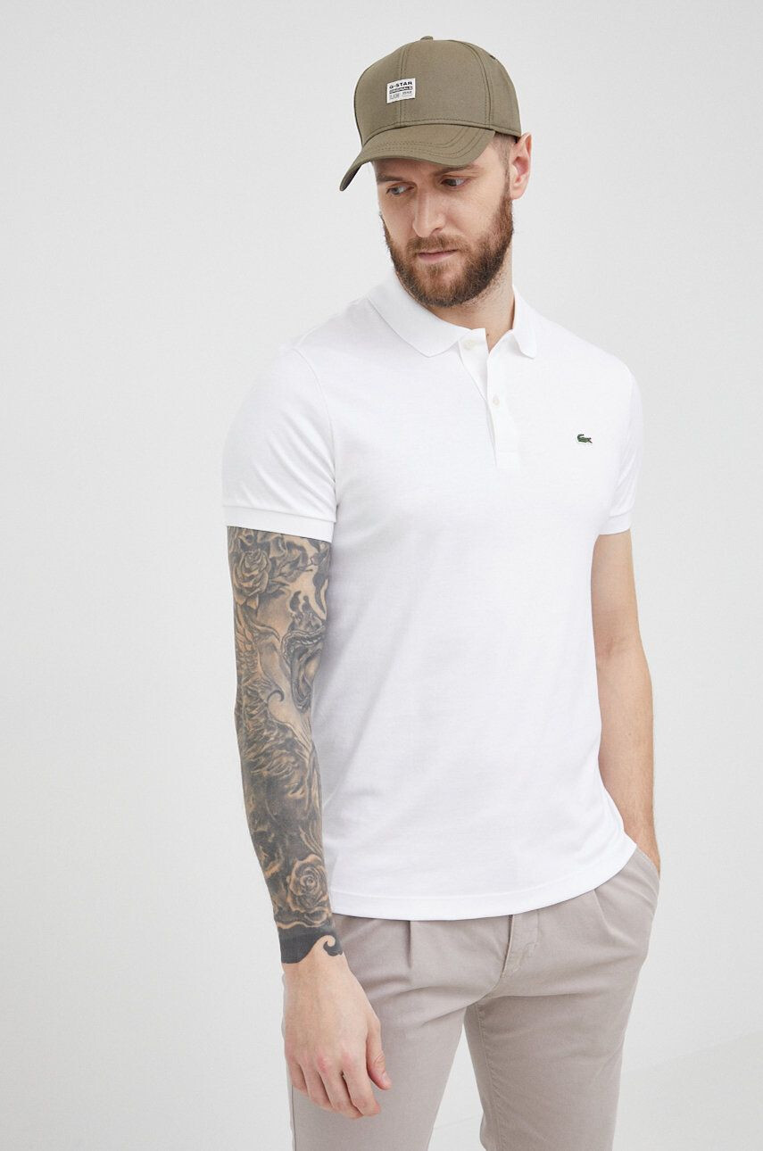 Lacoste polo de bumbac culoarea alb neted - Pled.ro