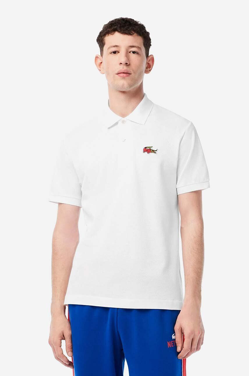 Lacoste polo de bumbac x Netflix culoarea alb cu imprimeu PH7057-VIR - Pled.ro