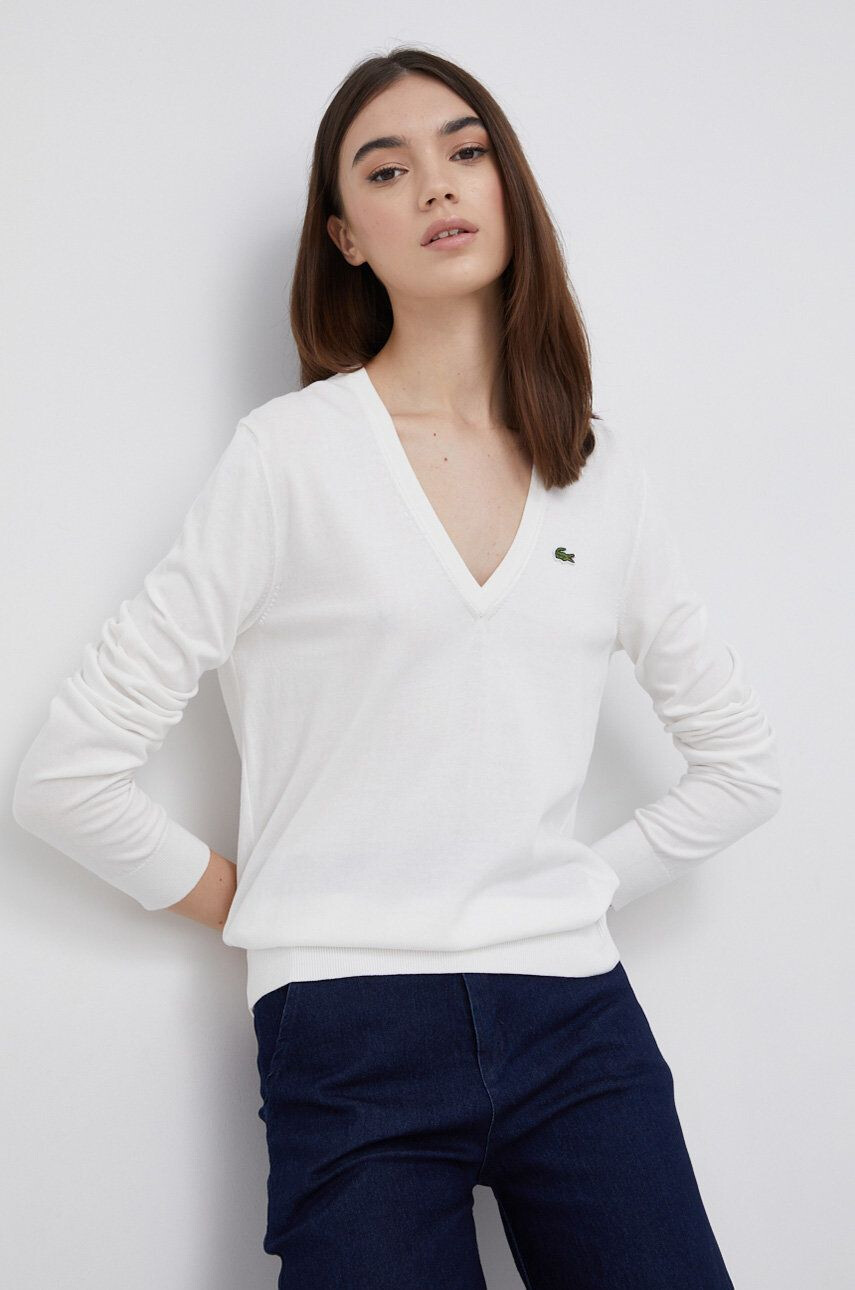 Lacoste Pulover de bumbac femei culoarea alb light - Pled.ro