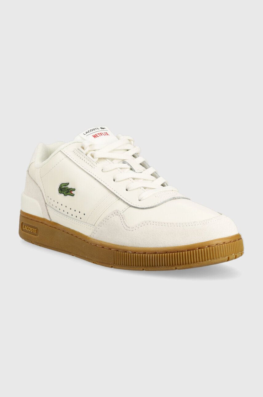 Lacoste sneakers din piele x Netflix T-Clip Leather Trainers culoarea bej 45SMA0134 - Pled.ro