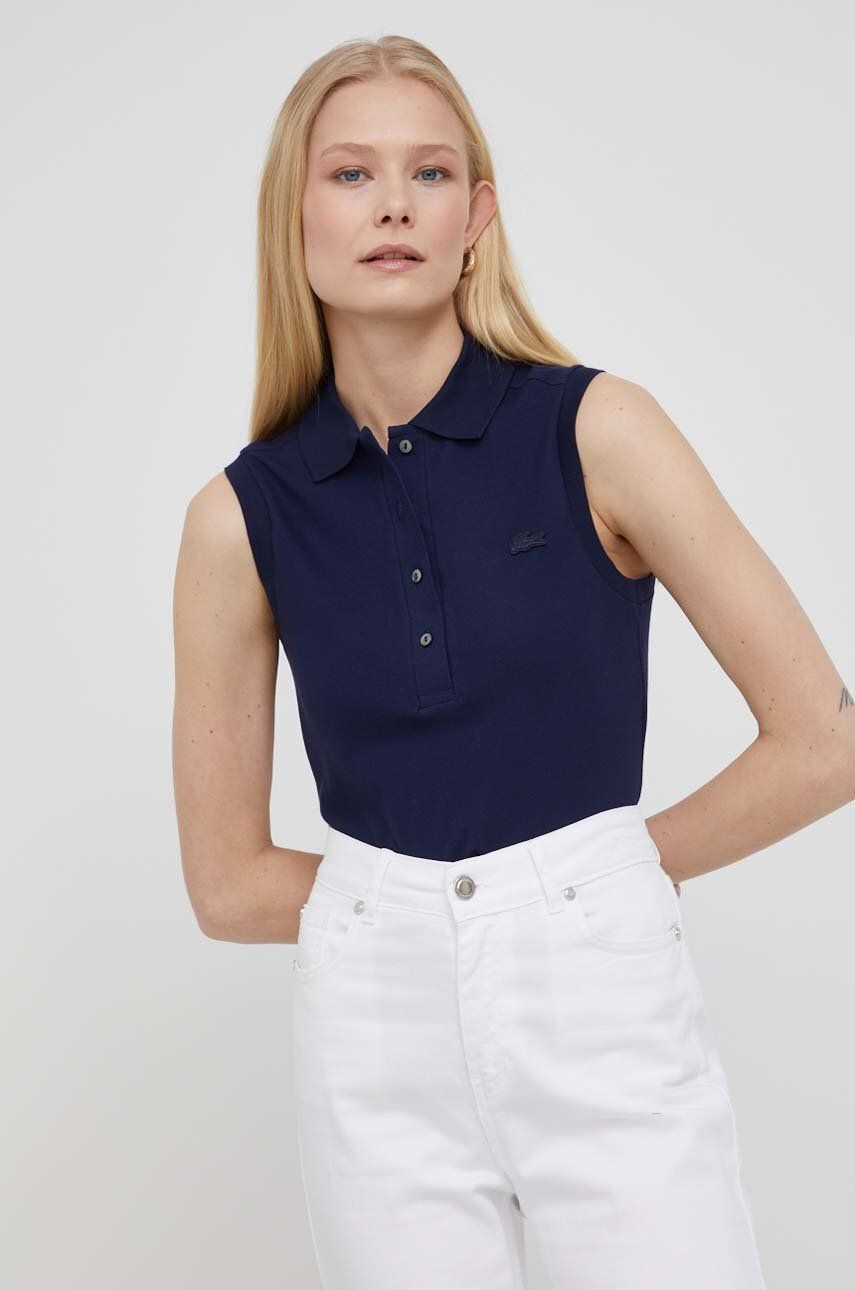 Lacoste top femei culoarea albastru marin cu guler - Pled.ro