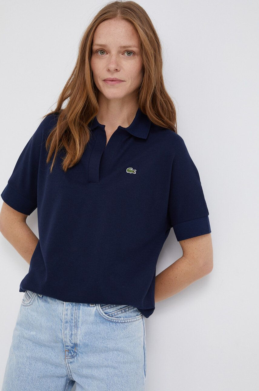 Lacoste Tricou femei culoarea albastru marin cu guler - Pled.ro