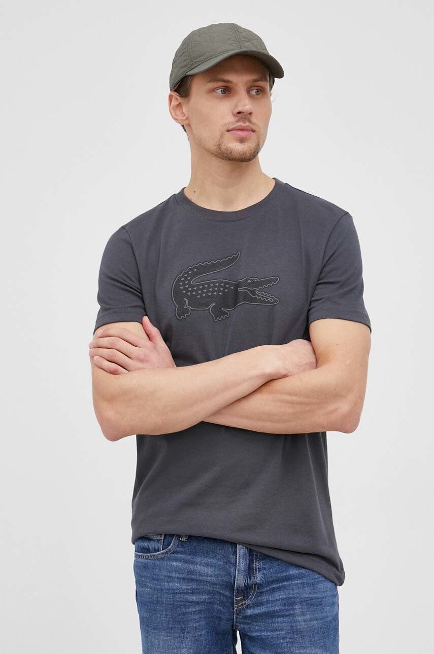 Lacoste tricou barbati culoarea gri cu imprimeu - Pled.ro