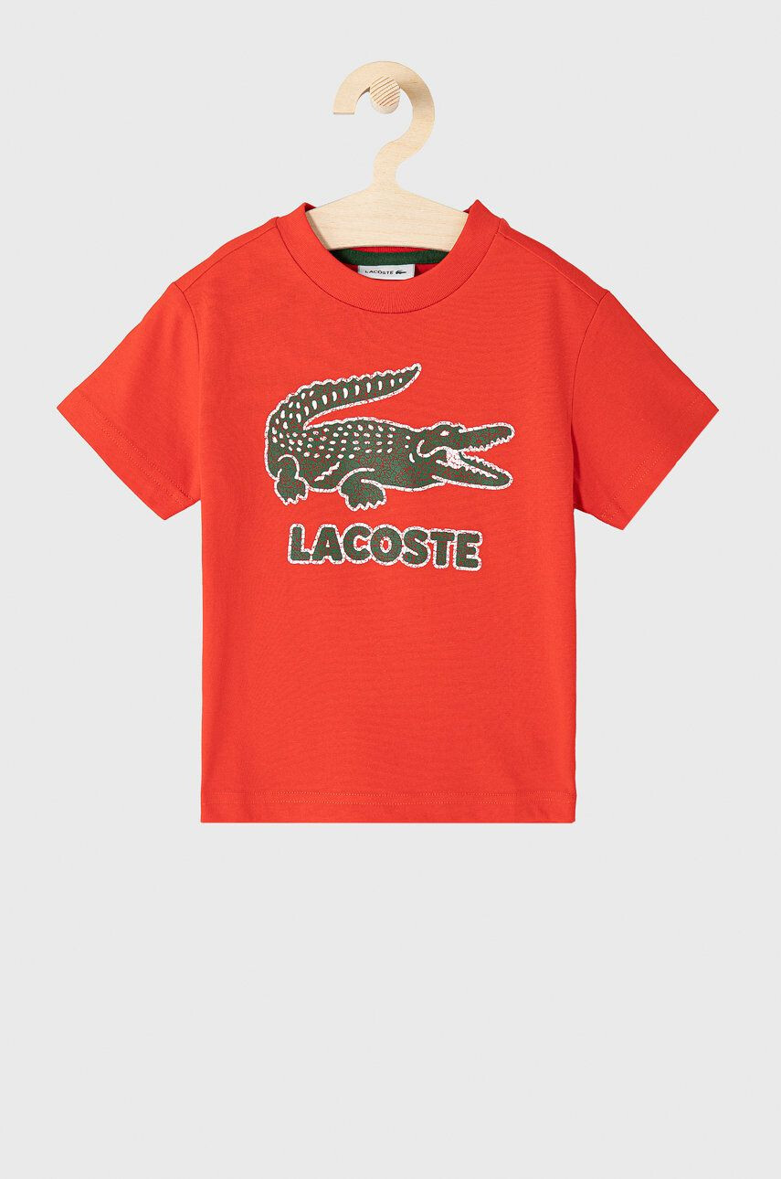 Lacoste Tricou copii culoarea rosu cu imprimeu - Pled.ro