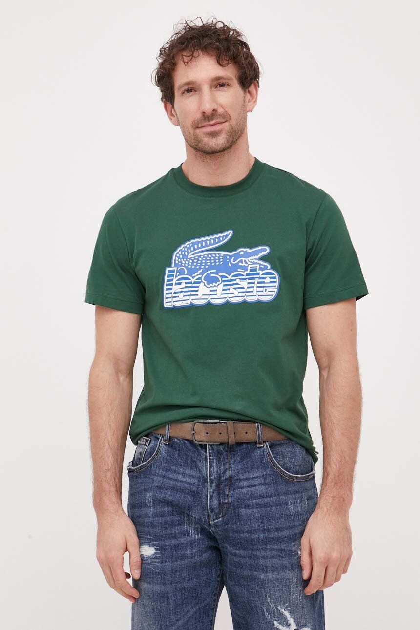 Lacoste tricou din bumbac culoarea verde cu imprimeu - Pled.ro