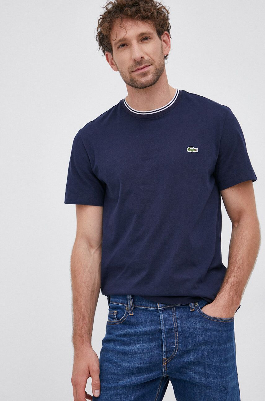 Lacoste tricou din bumbac culoarea albastru marin neted - Pled.ro