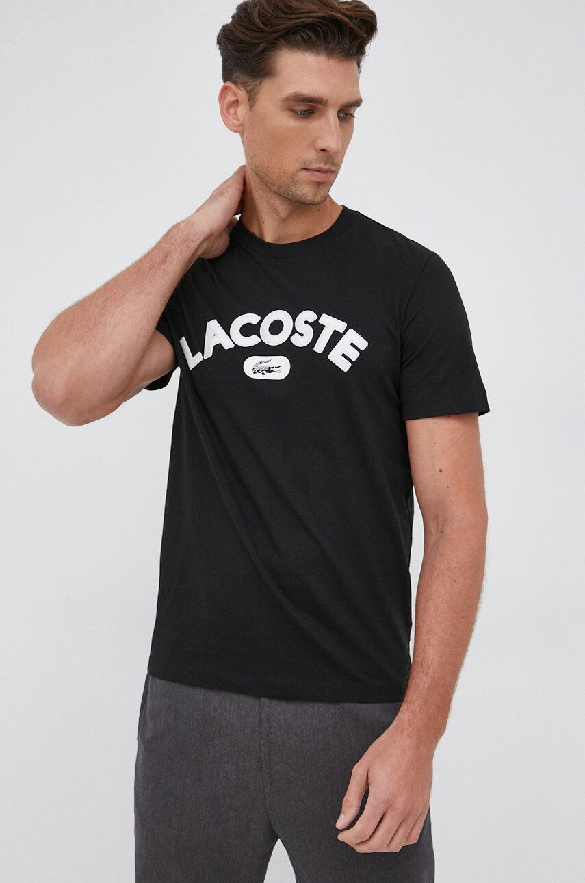 Lacoste Tricou din bumbac culoarea negru cu imprimeu - Pled.ro