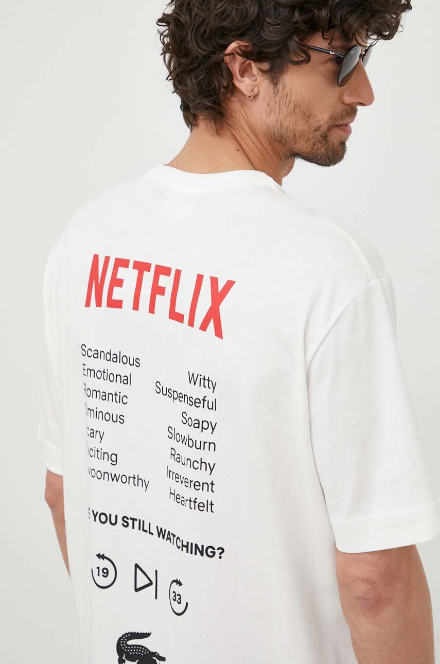 Lacoste tricou din bumbac x Netflix culoarea alb - Pled.ro