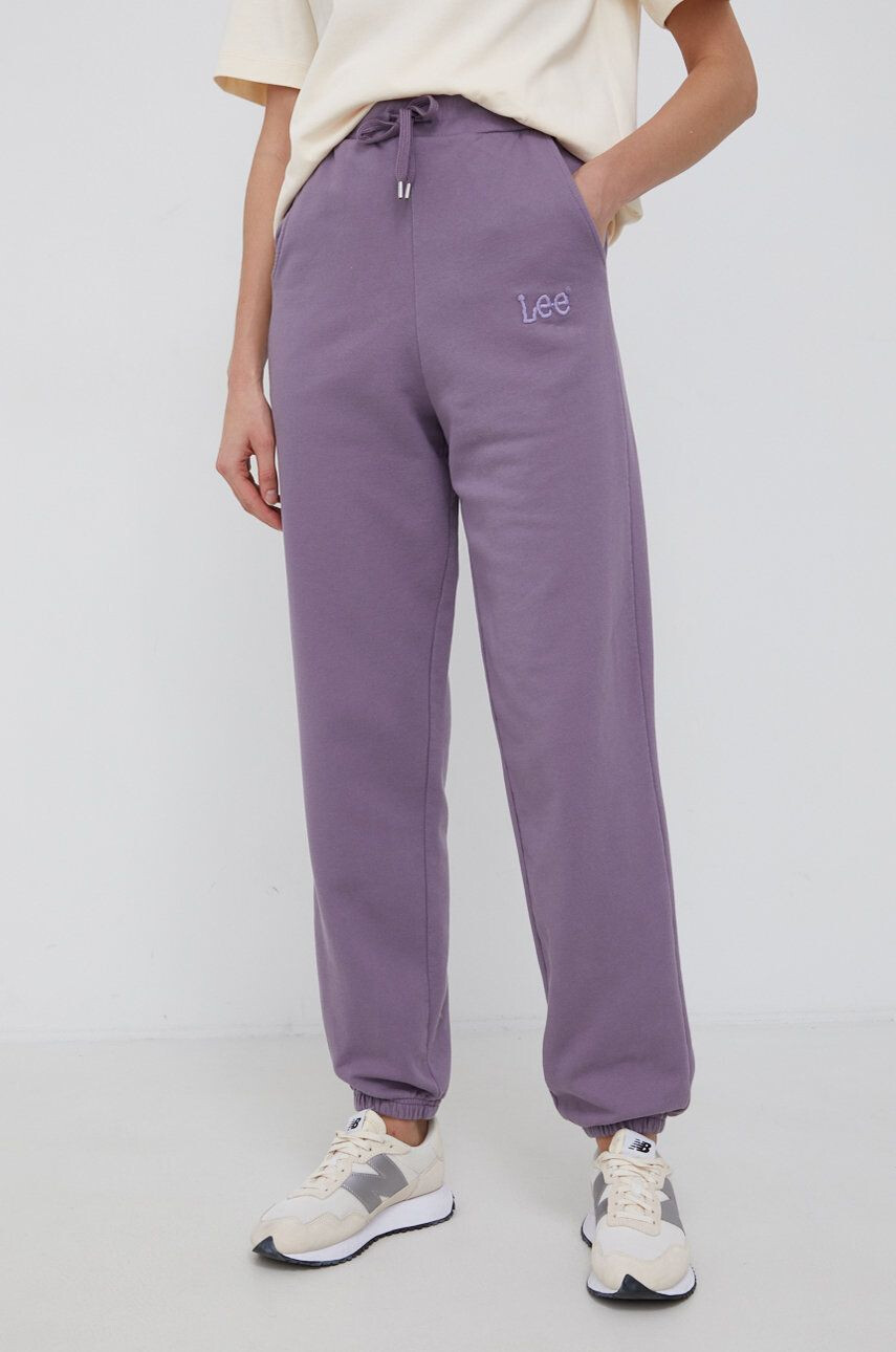 Lee Pantaloni de bumbac femei culoarea violet material neted - Pled.ro