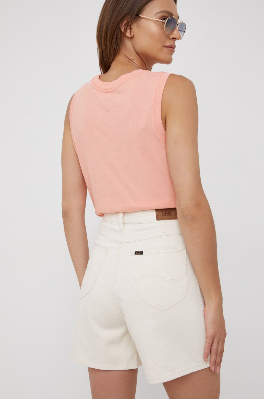 Lee pantaloni scurti femei culoarea bej neted high waist - Pled.ro